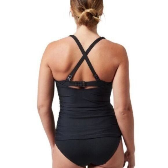 Athleta Square Neck Bra Cup Swim Tankini Black UPF 50+ Beach Vacation 34 B/C - Picture 2 of 13